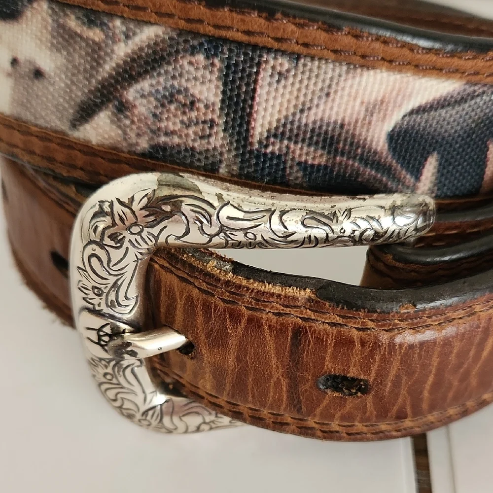 Ariat Camo Brown Leather Belt with Silver Buckle 26